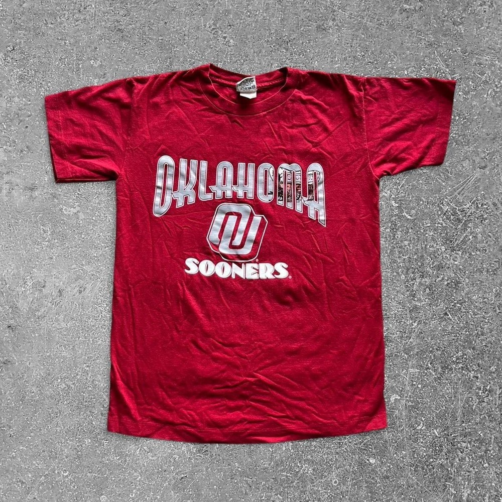 Vintage Nutmeg Oklahoma Sooners T Shirt Mens XL Red Single Stitch Made in USA